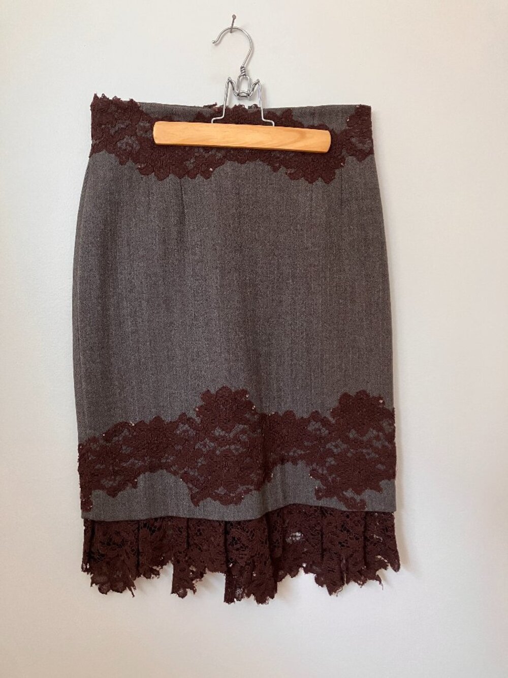 Lul Design Montreal Wool Pencil Skirt | Lace Trim | Upcycled | Size S